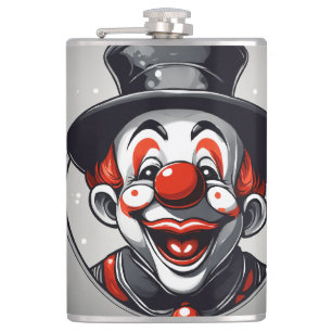 Cute Laughing Clown Logo – Simple Black & White  Hip Flask