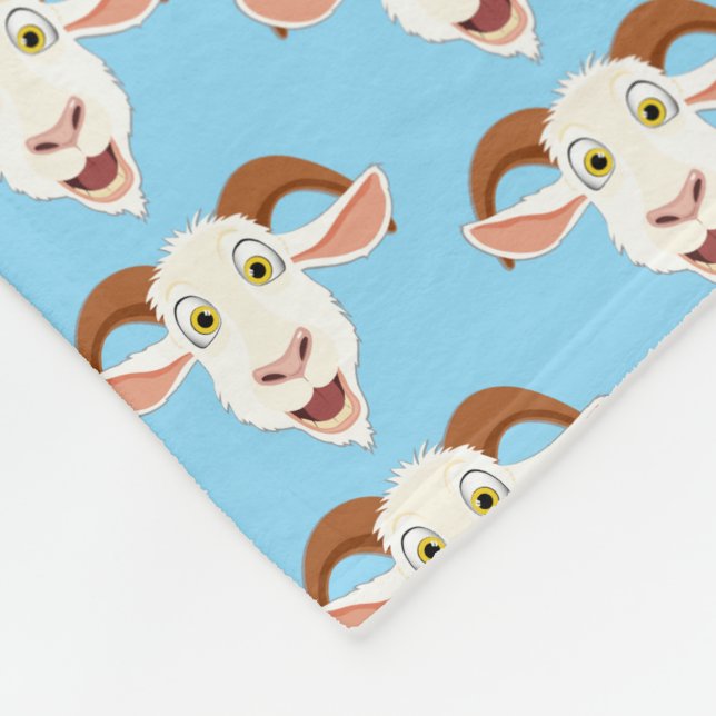 Cute Laughing Goat Cartoon Blue Fleece Blanket (Corner)
