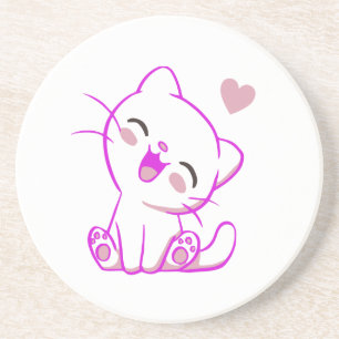 CUTE LAUGHING LITTLE Fuchsia KITTEN Coaster