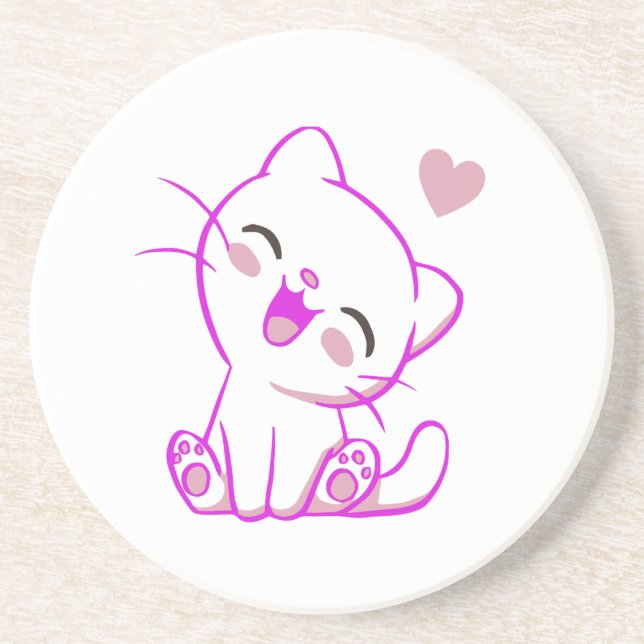 CUTE LAUGHING LITTLE Fuchsia  KITTEN Coaster (Front)