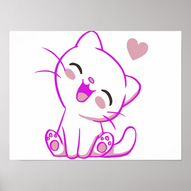 CUTE LAUGHING LITTLE Fuchsia  KITTEN Poster (Front)