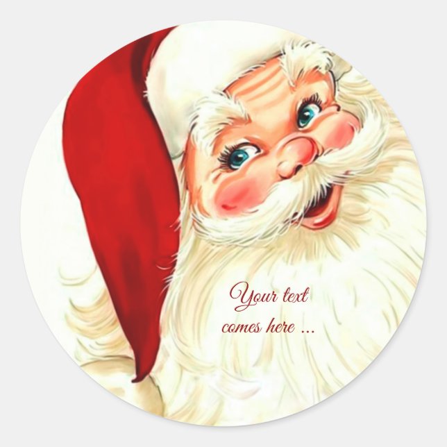 Cute laughing vintage santa classic round sticker (Front)