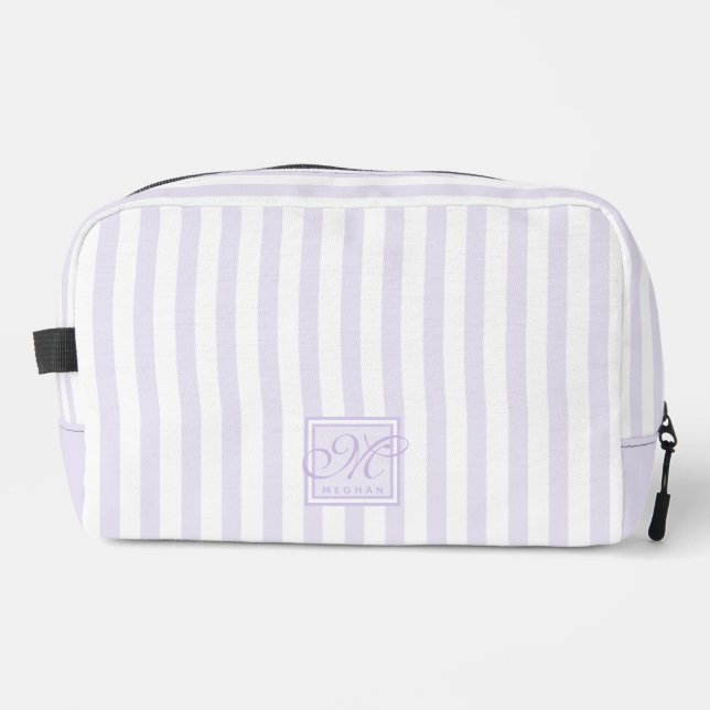 Cute Lavender and White Stripes - Monogrammed Dopp Kit (Front)