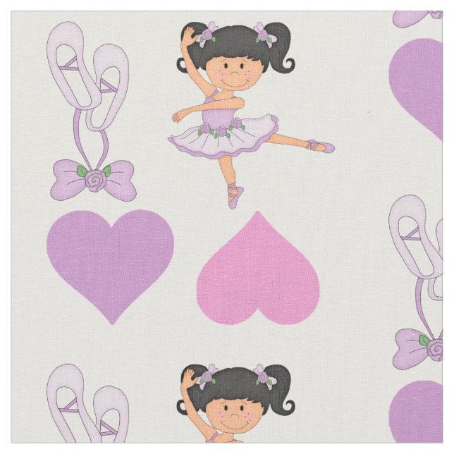 Cute Lavender Ballerina Heart Fabric (Close Up)
