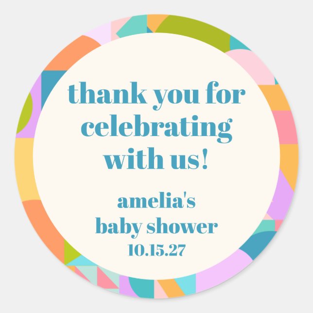 Cute Lavender Blue Baby Shower Custom Thank You Classic Round Sticker (Front)