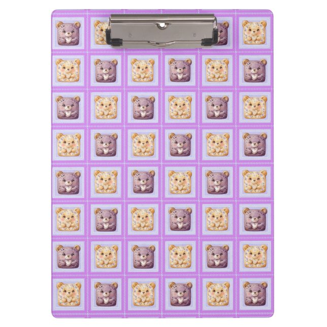 Cute Lavender Blueberry Patchwork cookie Bear Clipboard (Front)