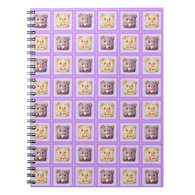 Cute Lavender Blueberry Patchwork cookie Bear Notebook (Front)