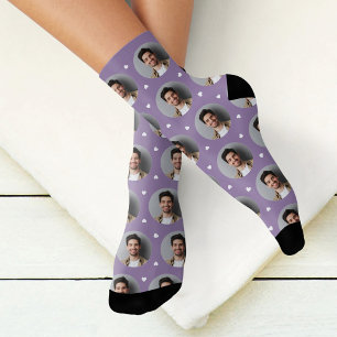 Cute Lavender Custom Boyfriend Photo Heart Socks
