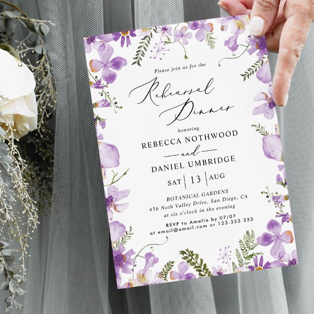 Cute Lavender Floral Wedding Rehearsal Dinner Invitation (Creator Uploaded)