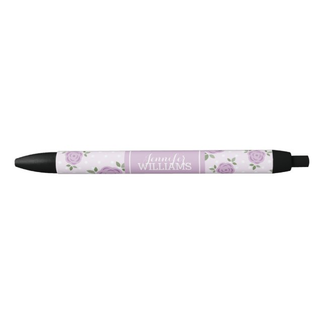 Cute Lavender Flowers Black Ink Pen (Front)