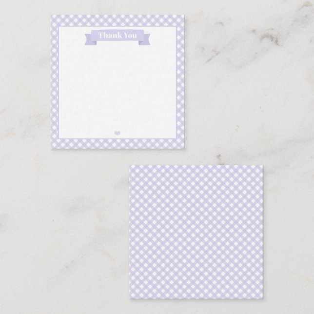 Cute Lavender Gingham Pattern Thank You Card (Front/Back)