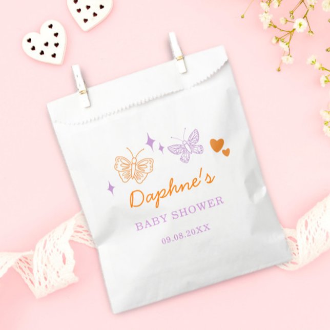 Cute Lavender & Orange Butterfly Baby Shower Favour Bag (Creator Uploaded)