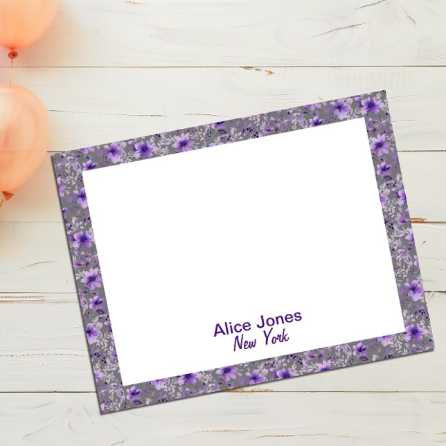 Cute lavender pattern watercolor flower grey notepad (Creator Uploaded)