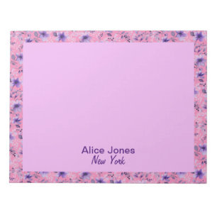 Cute lavender pattern watercolor flower pink notepad
