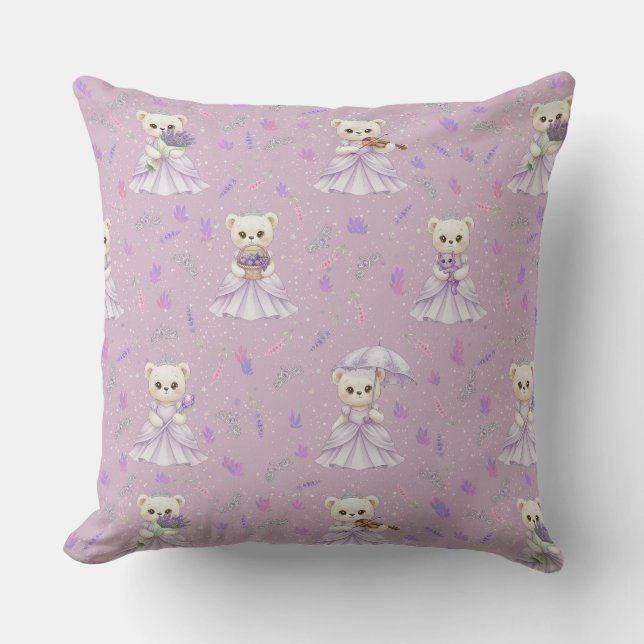 Cute Lavender Princess Bear Pattern Cushion (Front)