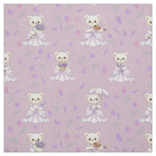 Cute Lavender Princess Bear Pattern Fabric