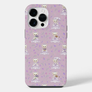 Cute Lavender Princess Bear Pattern iPhone 14 Pro Max Case