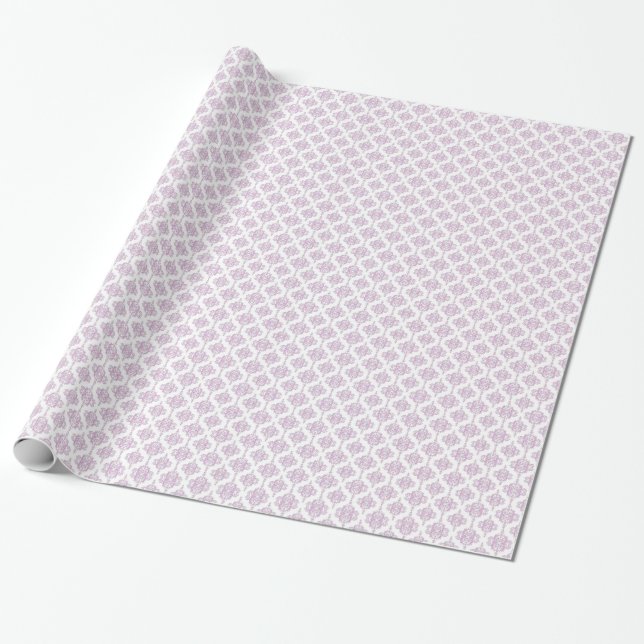 Cute Lavender Purple and White Damask Wrapping Paper (Unrolled)