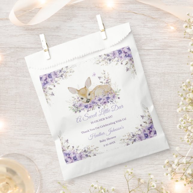 Cute Lavender Purple Floral Deer Baby Shower Favour Bag (Clipped)