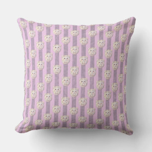 Cute Lavender Purple Teddy Bear and Stripe Cushion