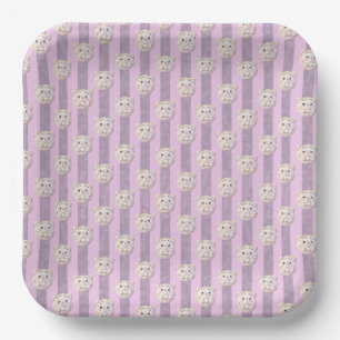 Cute Lavender Purple Teddy Bear and Stripe Paper Plate