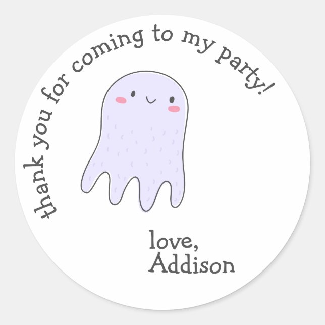 Cute Lavender Squid - Kids Birthday Thank You Classic Round Sticker (Front)