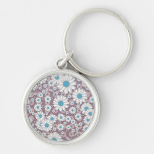 Cute Lavender White Blue Fantasy Daisies Key Ring
