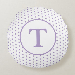Cute Lavender & White Polka-Dot Round Pillow