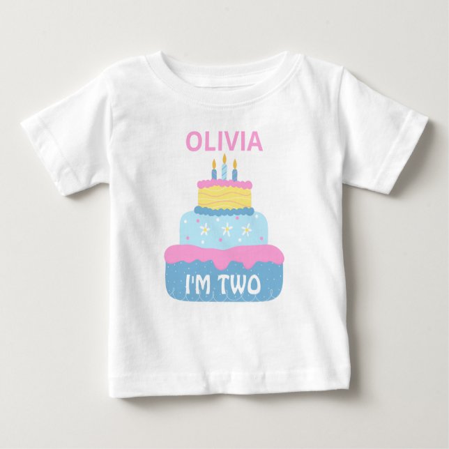 Cute Layered Birthday Girl 2 year old Personalised Baby T-Shirt (Front)