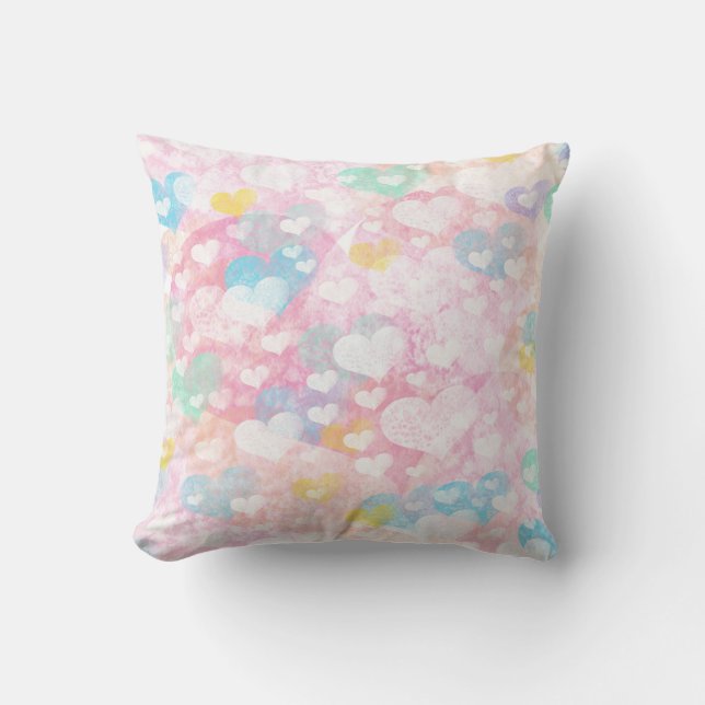 Cute Layered Hearts Watercolor Pattern Cushion (Front)