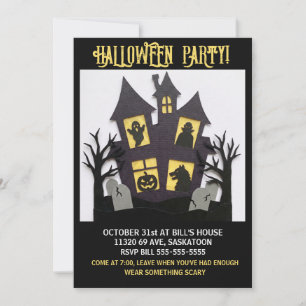 Cute Layered Paper Haunted House Halloween Party Invitation