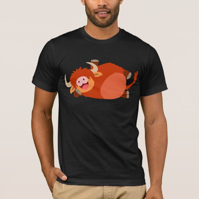 Cute  Lazy Cartoon Highland Cow T-Shirt (Front)