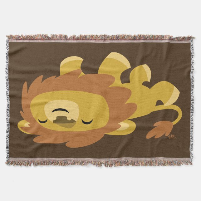 Cute Lazy Cartoon Lion Throw Blanket (Front)