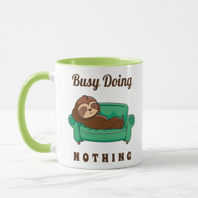 Cute Lazy Sloth Busy Doing Nothing Funny Mug (Left)