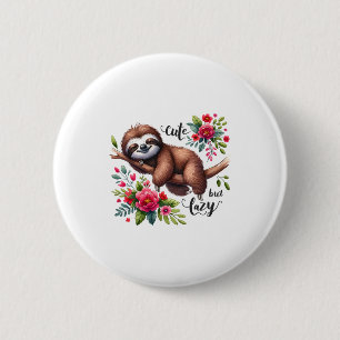 Cute Lazy Sloth Flowers 6 Cm Round Badge