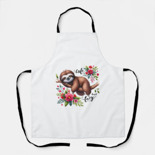 Cute Lazy Sloth Flowers Apron