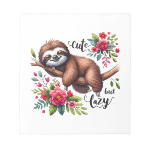 Cute Lazy Sloth Flowers Notepad