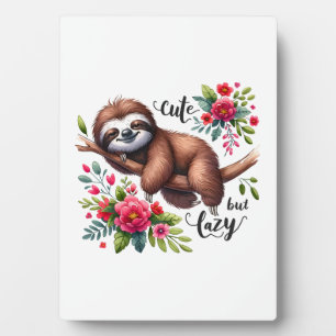 Cute Lazy Sloth Flowers Plaque