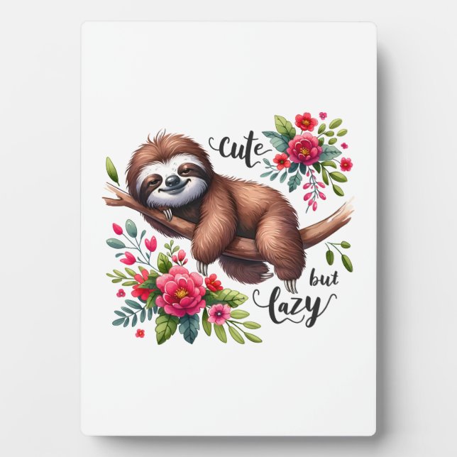 Cute Lazy Sloth Flowers Plaque (Front)