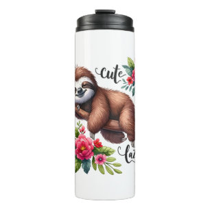 Cute Lazy Sloth Flowers Thermal Tumbler