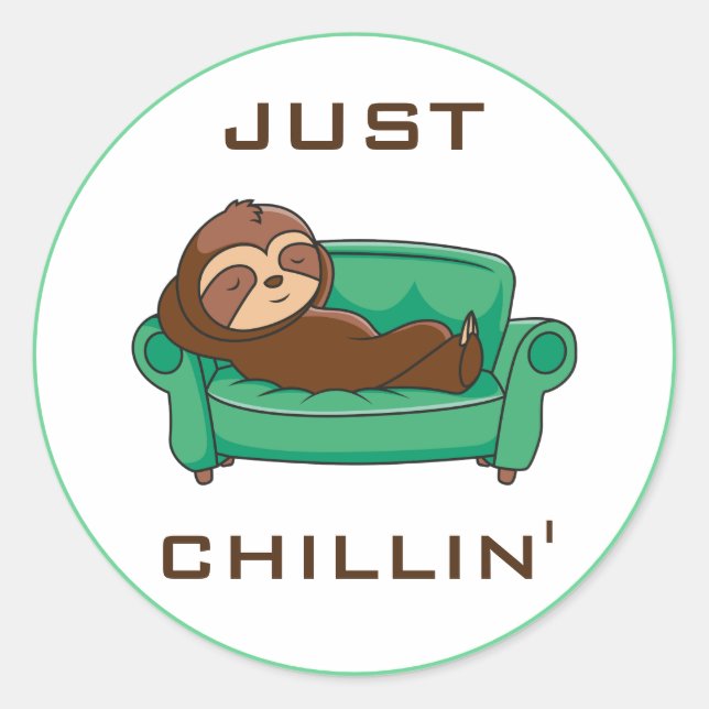 Cute Lazy Sloth Funny Just Chillin Classic Round Sticker (Front)