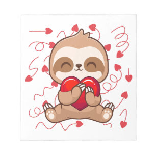 Cute Lazy Sloth Holding Heart Love Sloth Notepad