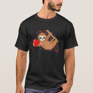 Cute Lazy Sloth Holding Heart Love Sloth Valentine T-Shirt