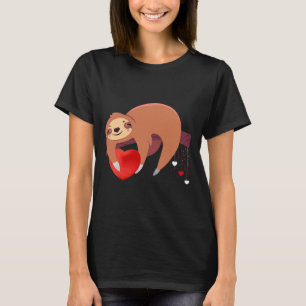 Cute Lazy Sloth Holding Heart Love Sloth Valentine T-Shirt