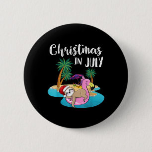 Cute Lazy Sloth On Flamingo Float Christmas 6 Cm Round Badge
