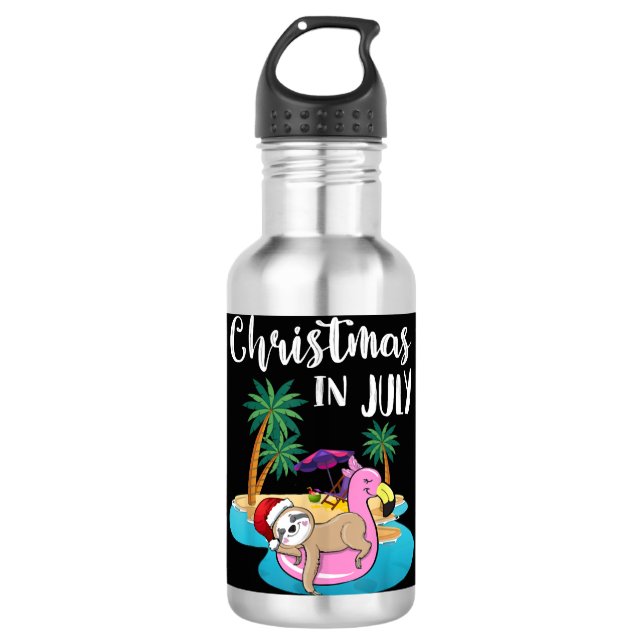 Cute Lazy Sloth On Flamingo Float Christmas 710 Ml Water Bottle (Front)