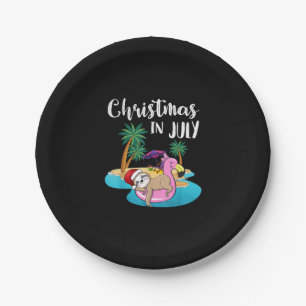 Cute Lazy Sloth On Flamingo Float Christmas Paper Plate