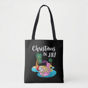 Cute Lazy Sloth On Flamingo Float Christmas Tote Bag