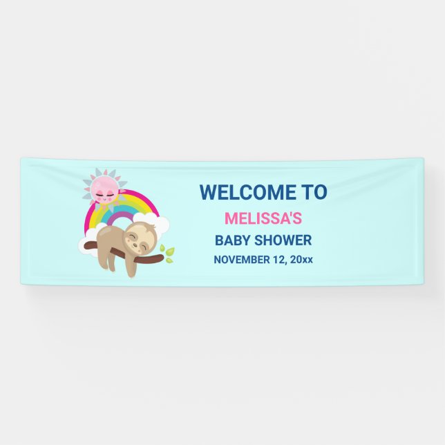 Cute Lazy Sloth with Sun & Rainbow Banner (Horizontal)