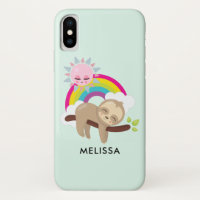 Cute Lazy Sloth with Sun & Rainbow